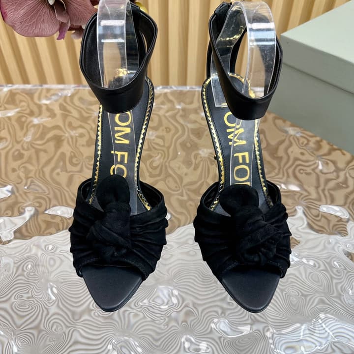 TOM FORD Padlock Knot-Back Heeled Sandals in Beige