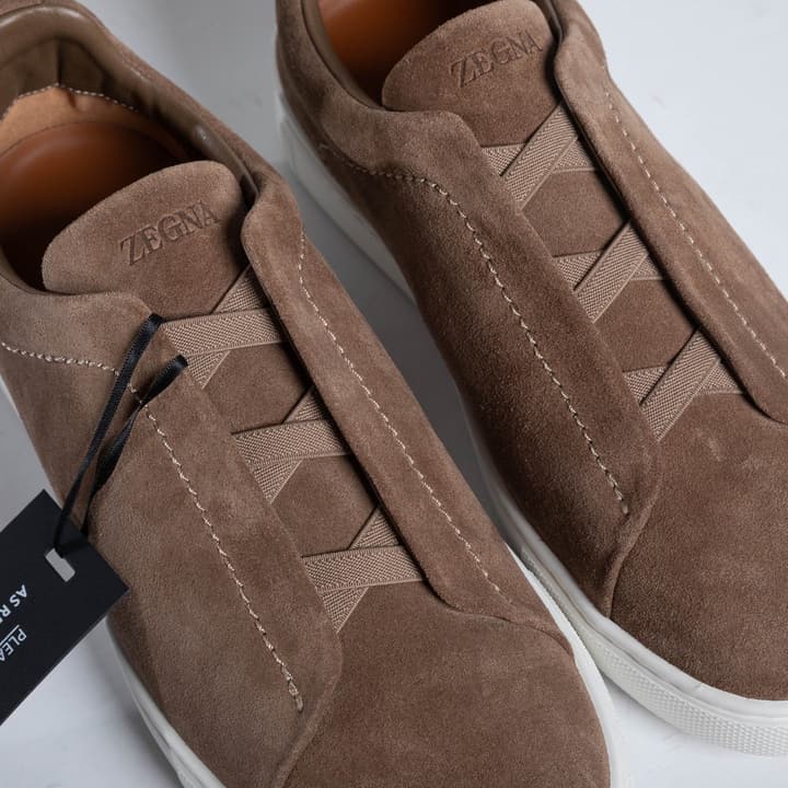 Zegna SECONDSKIN Triple Stitch Low-Top Sneakers in Navy Smooth Leather