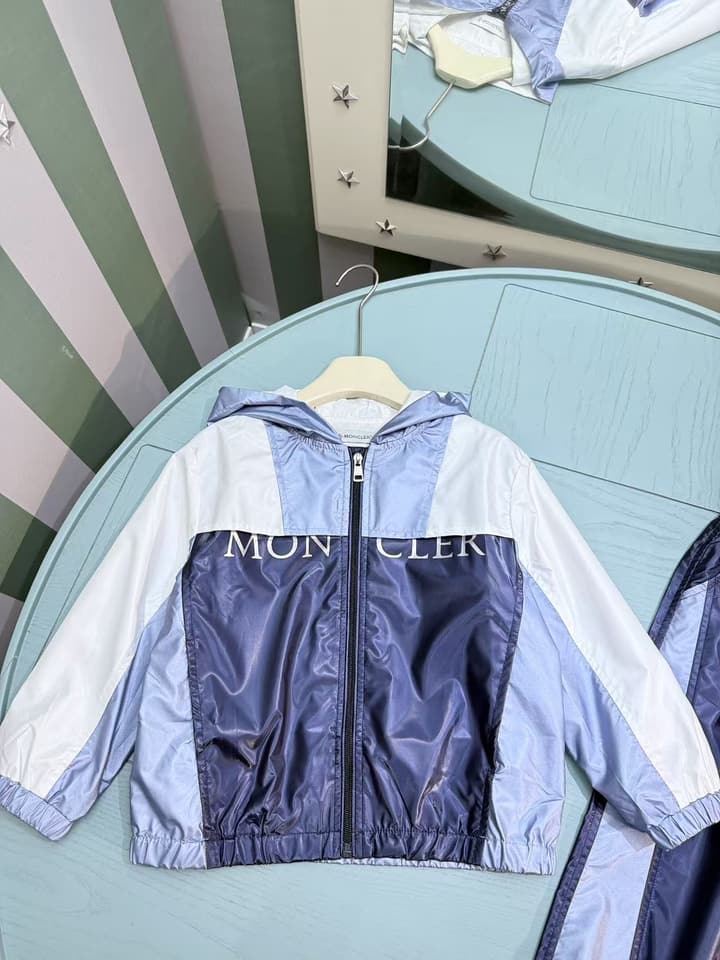 Moncler Kids Windbreaker Suit Set – 2025SS in Dark Blue Color Block Set