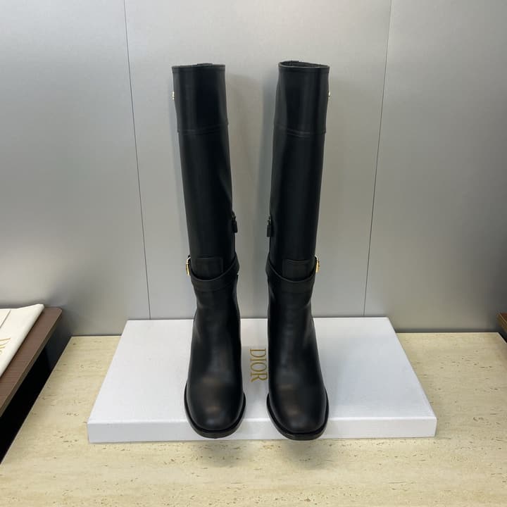 Dior D-Town Punk Chunky Heel Knight Boots – 2025FW in Black Leather