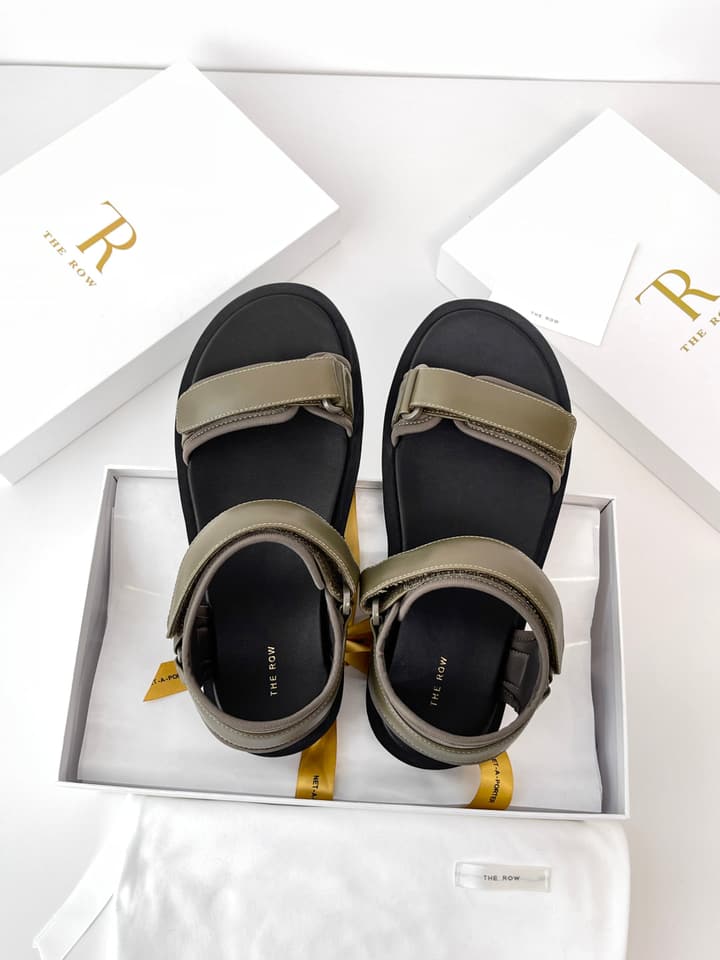 The Row Classic Velcro Beach Sandals in Black And Cream