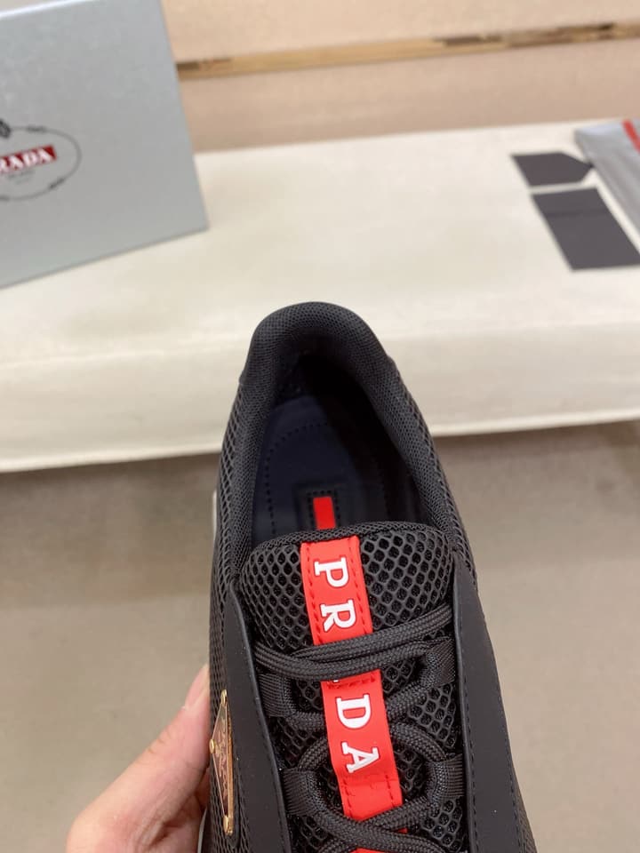 Prada Men's Leather Mesh Sneakers – New Collection in Charcoal Grey