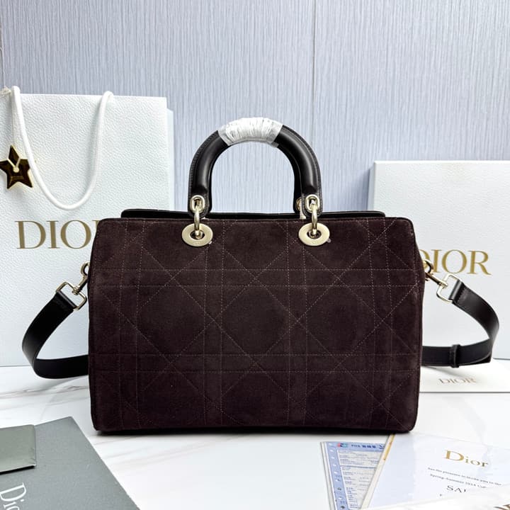 Dior Lady Dior Large Deerskin Tote Bag in Black Suede