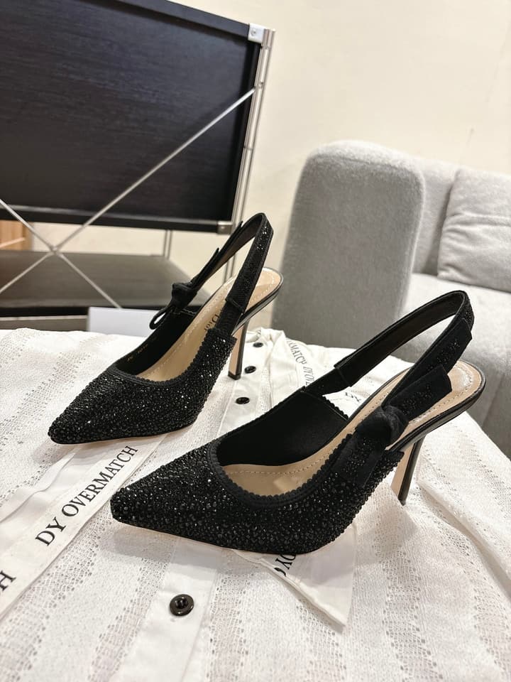 Dior J'Adior Embroidered Strap Kitten Heel Sandals in Black Patterned Fabric