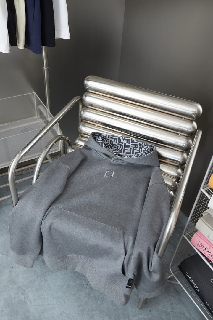 Fendi FF Logo Embroidered Hooded Sweatshirt – 25FW in Grey Hoodie
