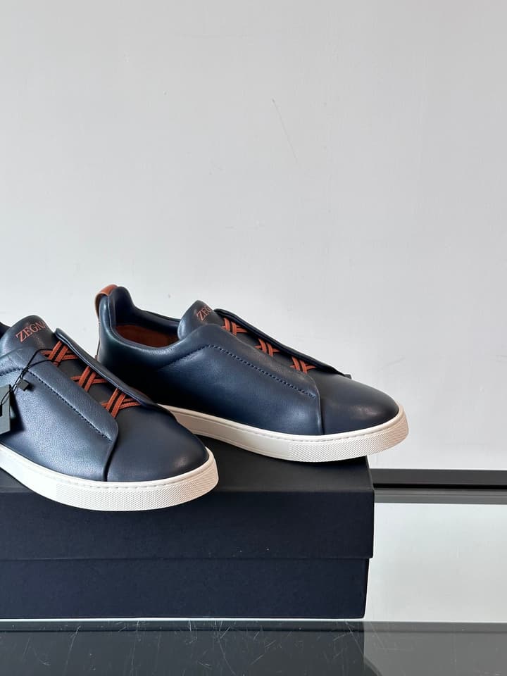 Zegna Men's Low-Top Leather Sneakers in Black & White