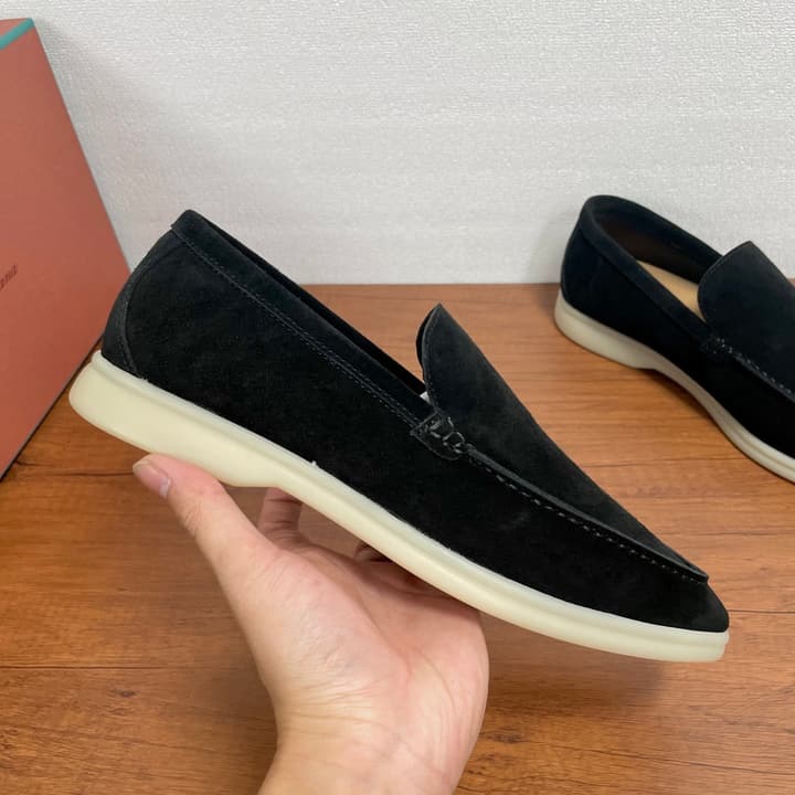 Loro Piana Suede Slip-On Loafers in Black Suede
