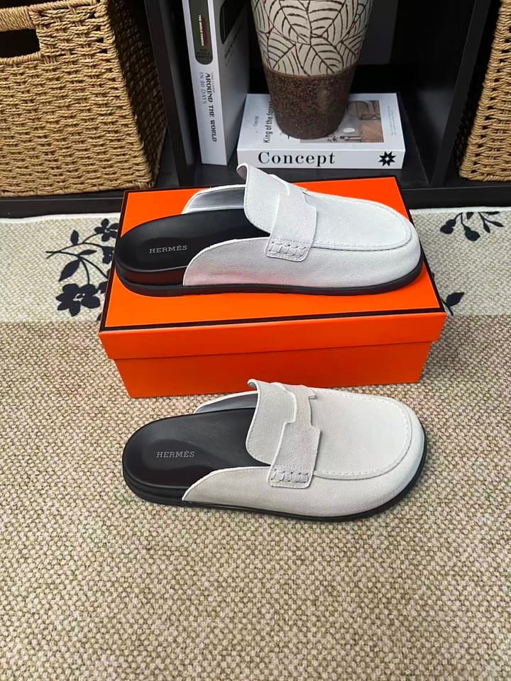 Hermès Suede Calfskin Chunky Mules