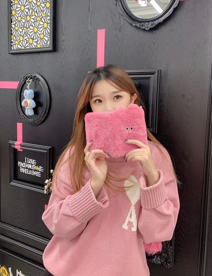 AMI Paris Heart Letter Knit Sweater in Pink