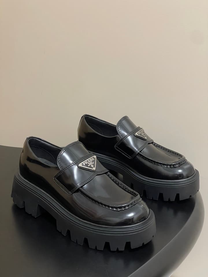 Prada Thick-Soled Platform Loafers – 25FW in Deep Gloss Black