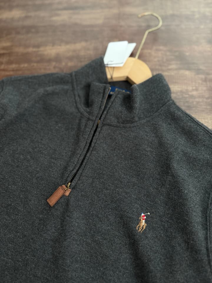 Ralph Lauren Half-Zip Embroidered Sweatshirt in Beige