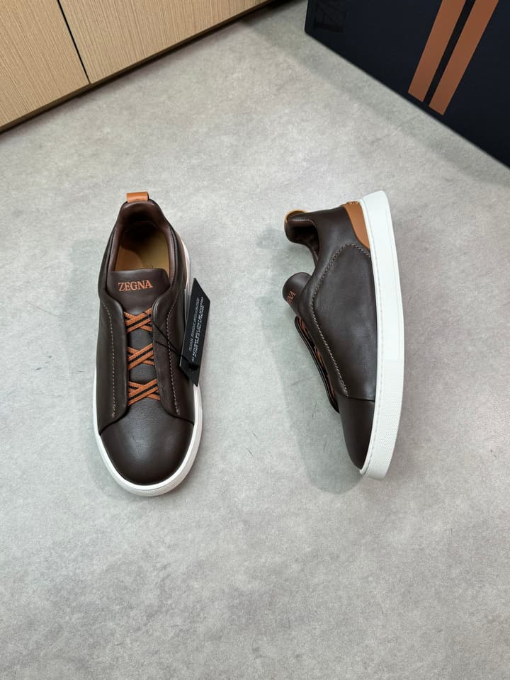 Zegna Triple Stitch Nappa Leather Slip-On Sneakers in Black