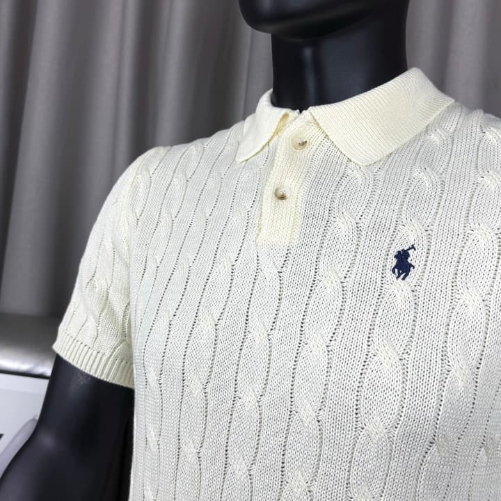 Ralph Lauren Classic Cable Knit Polo Sweater in Black