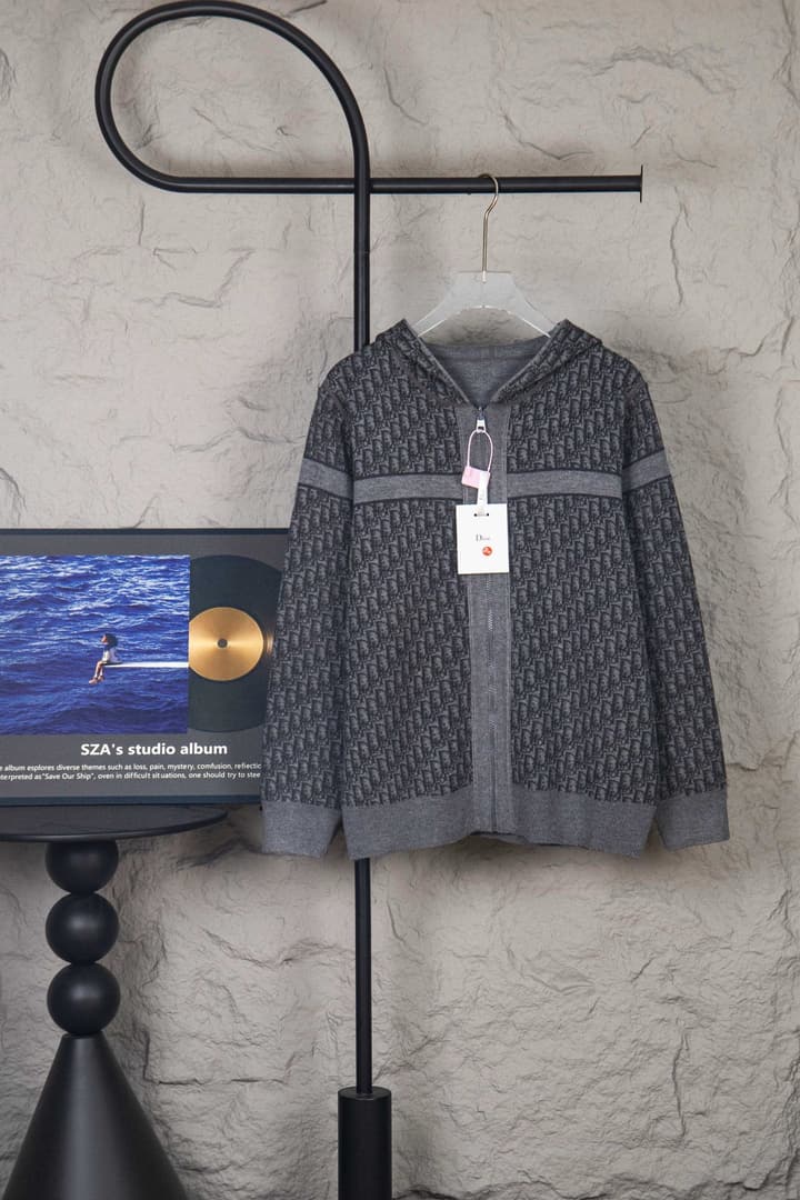 Dior Monogram Jacquard Zipper Cardigan – 24SS in Grey With Black Stripes