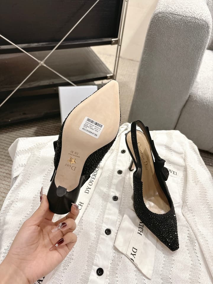 Dior J'Adior Embroidered Strap Kitten Heel Sandals in Black Patterned Fabric