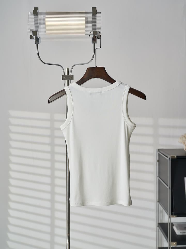 Saint Laurent YSL Embroidered Stretch Tank Top in Black