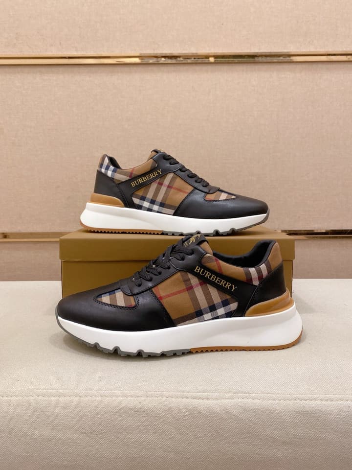 Burberry Italian Calfskin Leather Loafers in Dark Navy Check