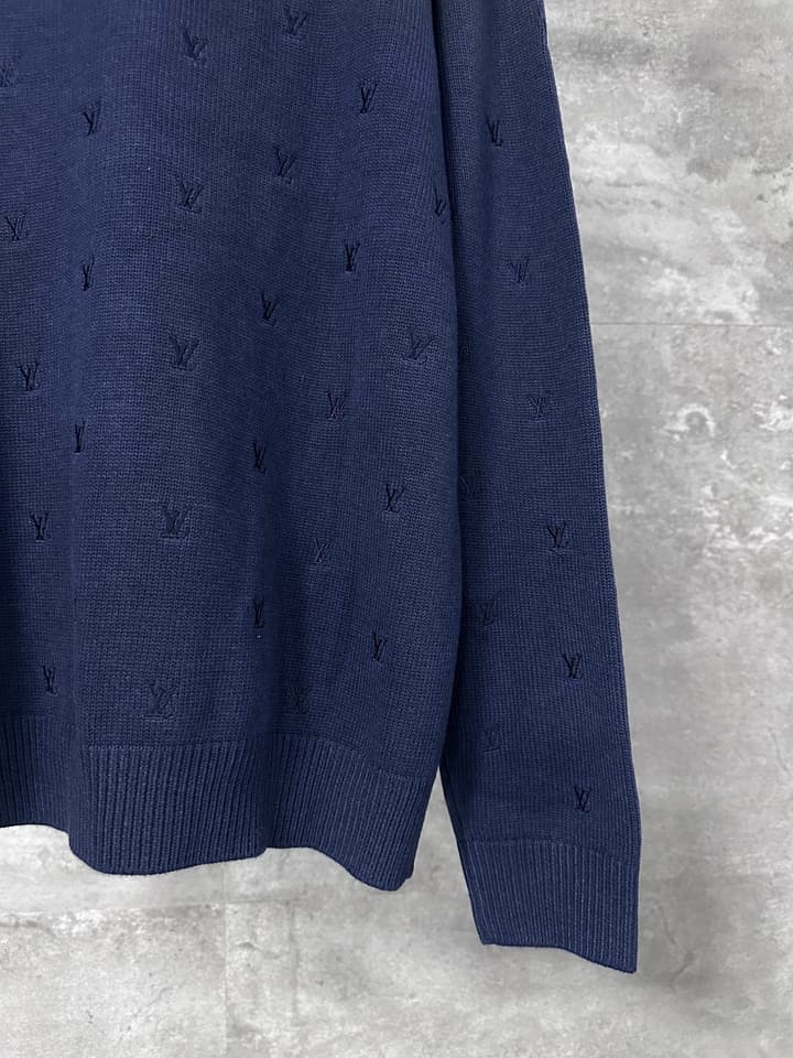 Louis Vuitton Monogram Embroidered Round Neck Sweater in Navy Blue Embroidered Monogram Sweater