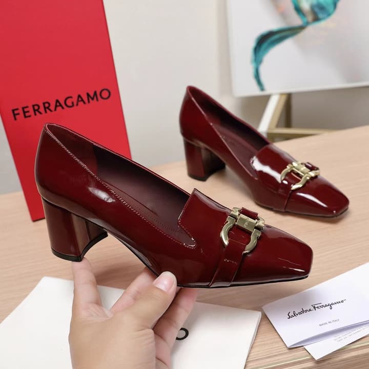 Ferragamo Classic Square Toe Pumps in Brown