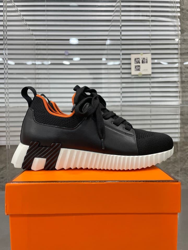 Hermès Sport Sneakers – Iconic Orange Edge in Black Knit With Black Laces