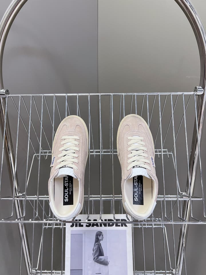Golden Goose Distressed Leather Sneakers in Iridescent Pink