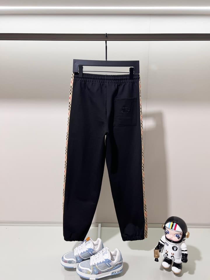 Burberry Equestrian Logo Custom Fabric Sweatpants in Black With Check Side Stripe