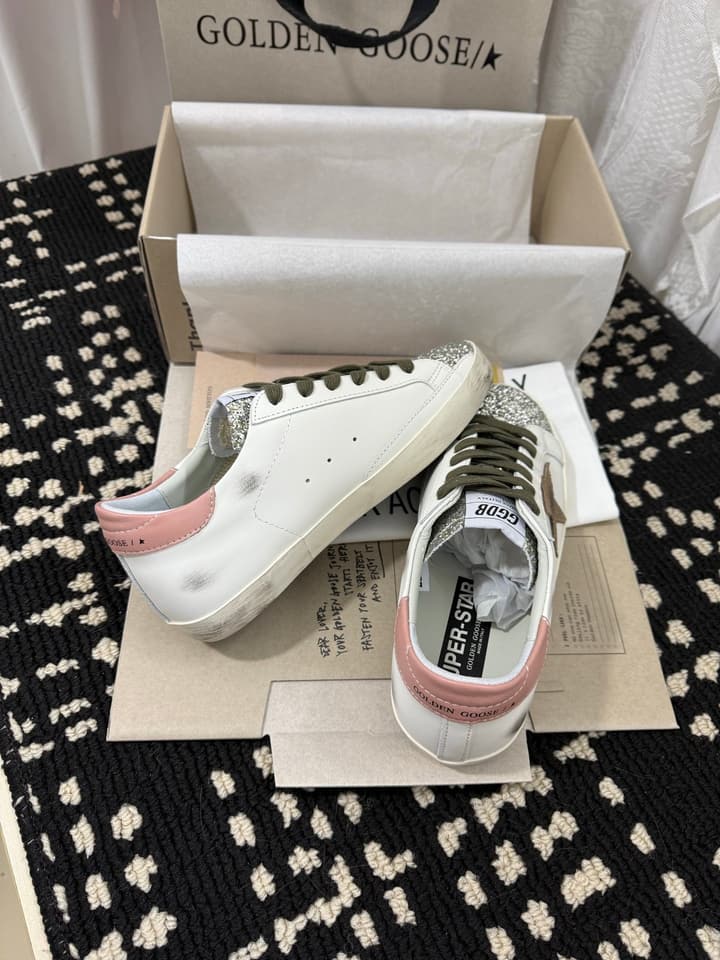 Golden Goose Super Star Rhinestone Leather Sneakers in Grey Suede Black Leather White Star