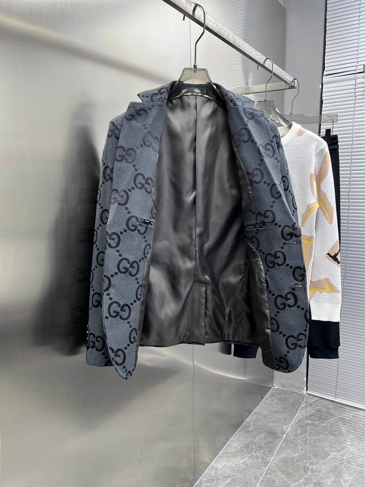 Gucci Casual Tailored Blazer – 2025SS in Dark Grey/blue Gg Monogram Blazer