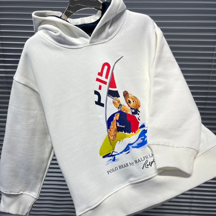 Ralph Lauren Bear Graphic Plush Lined Hoodie – Kids Collection in Dark Navy