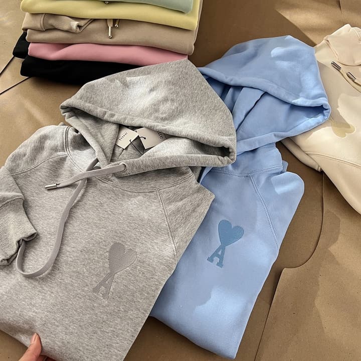 Ami Paris Ami de Coeur Macaron Zip Hoodie in Pastel Pink