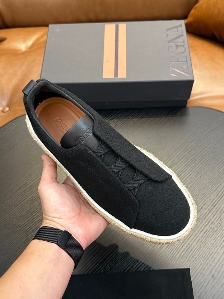 Zegna Triple Stitch Low-Top Sneakers in Deep Black