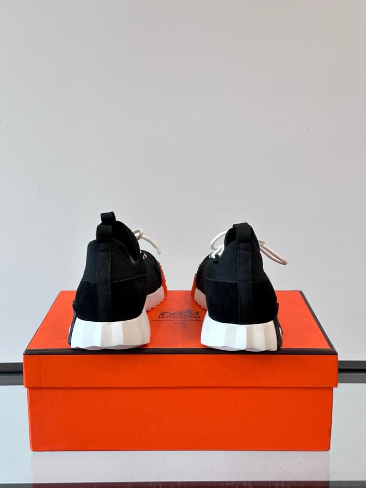 Hermès Men's Casual Sport Sneakers in All Black Knit