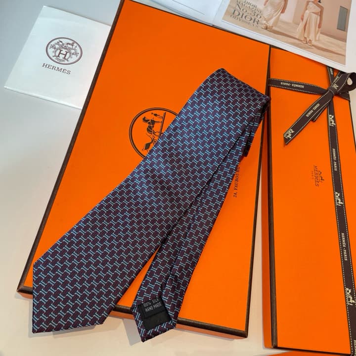 Hermès Philippe Mouquet Men's Tie in Cool Grey Patterned