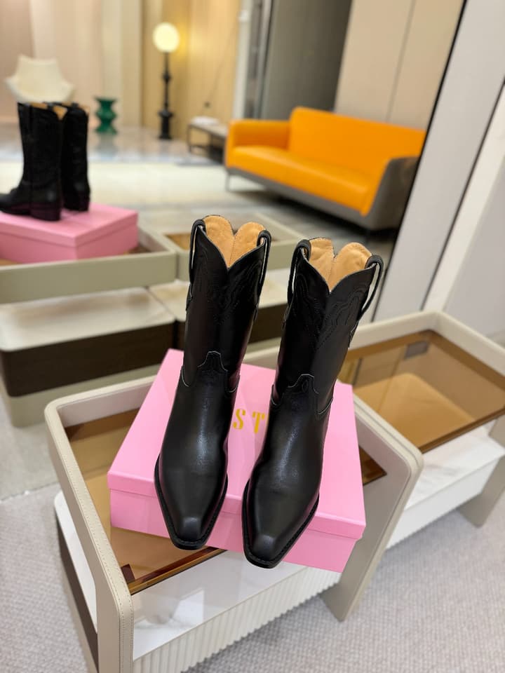 Paris Texas Western Ankle Boots in Embossed Black
