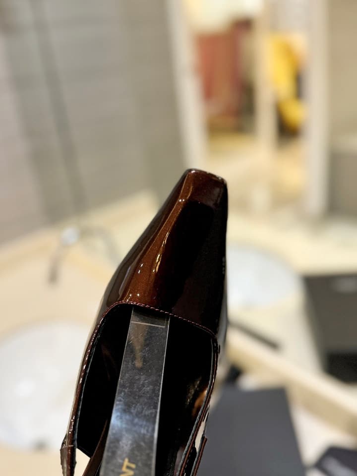 Saint Laurent Square Toe Patent Leather Pumps in Caramel Gloss