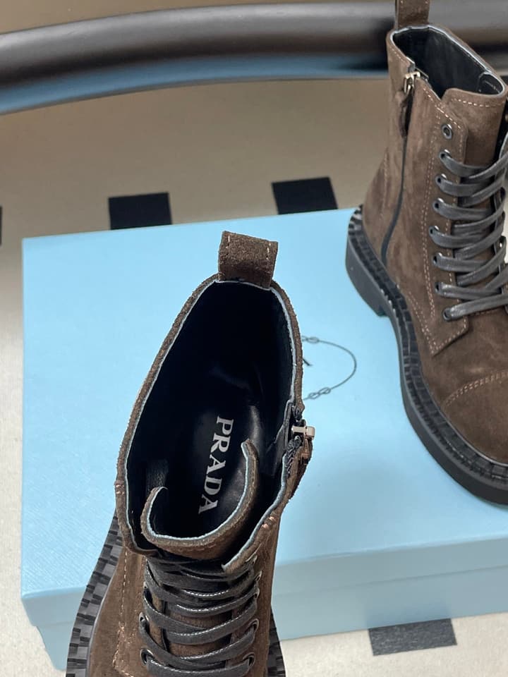 Prada Triangle Logo Combat Boots – 25SS in Black Suede