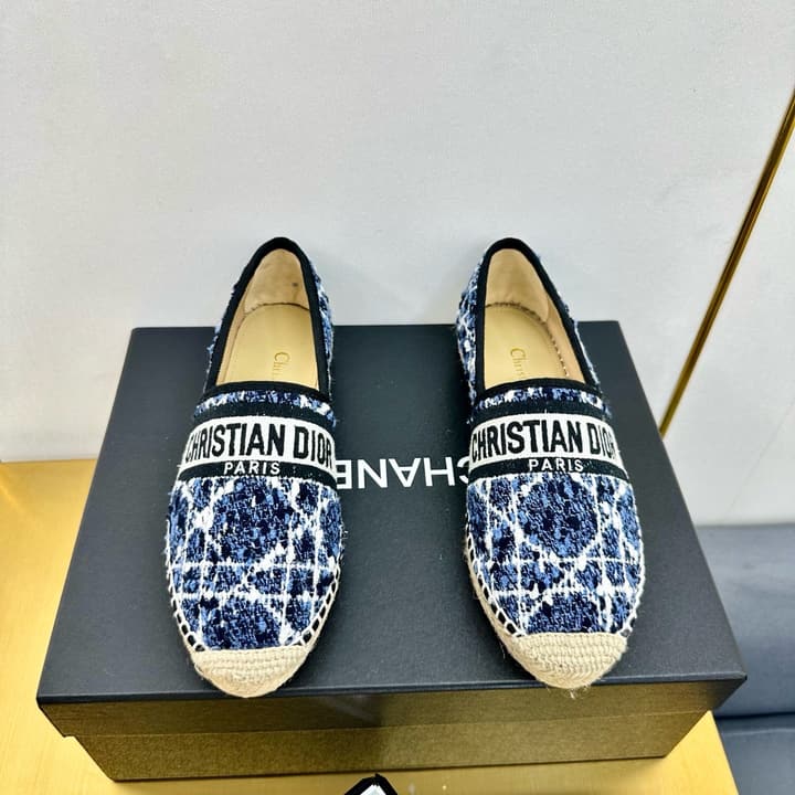 Dior Granville Embroidered Espadrille Flats in Beige/brown Oblique Pattern