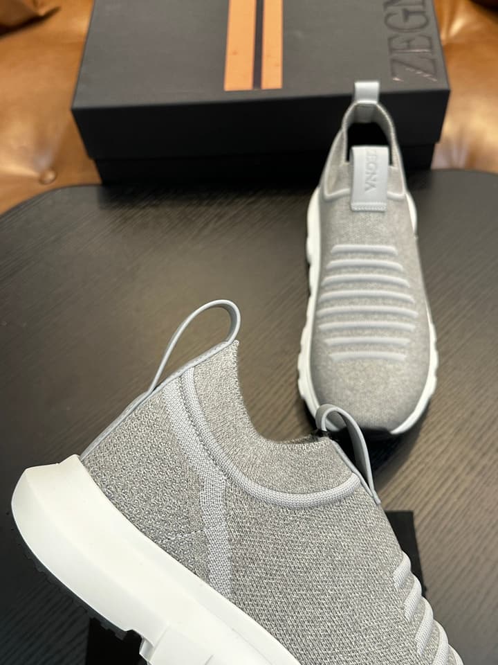 Zegna Techmerino Slip-On Sneakers in Dark Navy With Green Accent