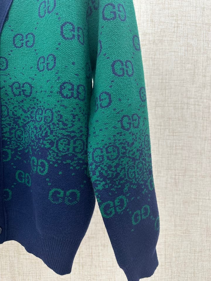 Gucci Gradient Double G Knit Cardigan in Green To Navy Gradient