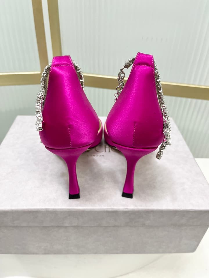 Jimmy Choo Stevie 100 Bow Crystal Silk Heels – 2025SS in Black Silk