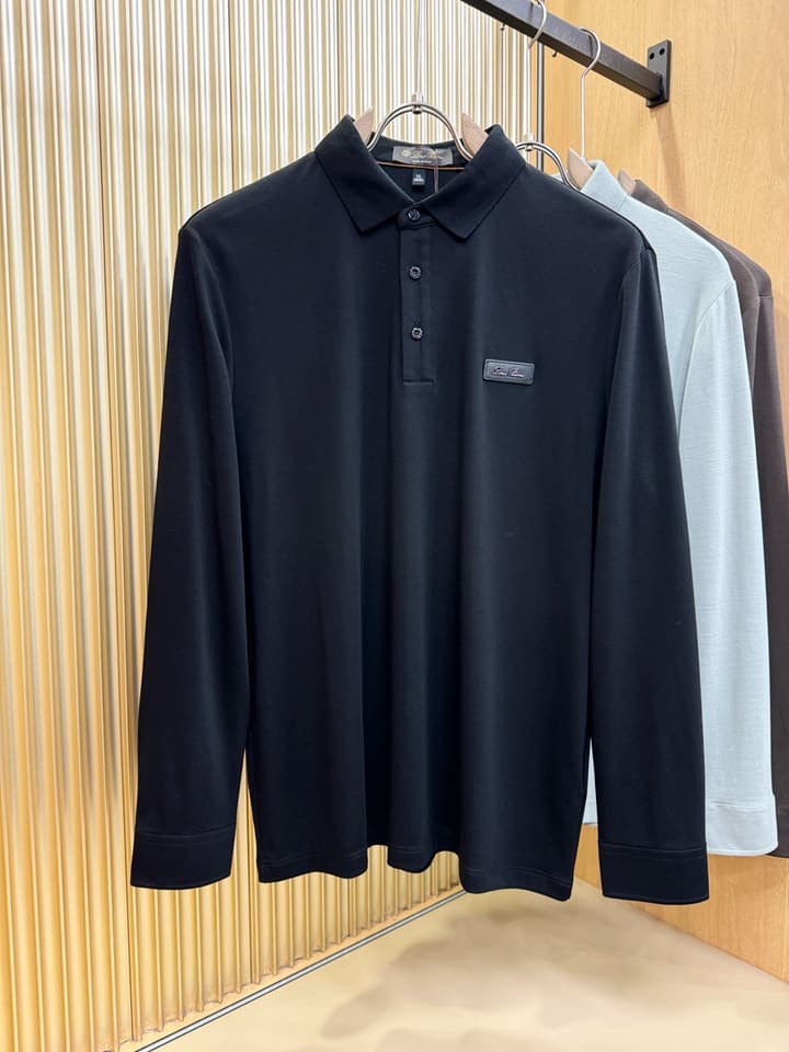 Loro Piana Solid Long Sleeve Polo Shirt – Autumn/Winter Collection in Black