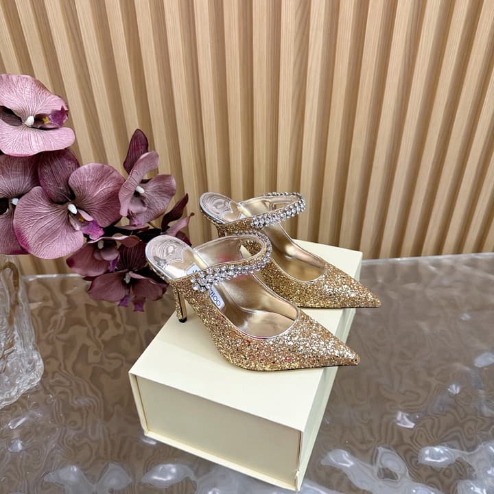 Jimmy Choo Sequined Evening Heels – 2025SS in Nude Shimmer
