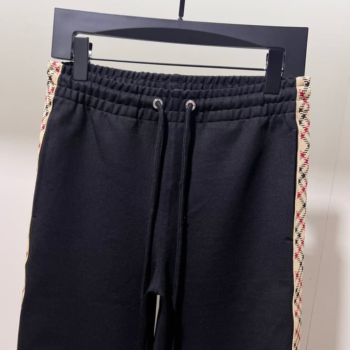 Burberry Equestrian Logo Custom Fabric Sweatpants in Black With Check Side Stripe