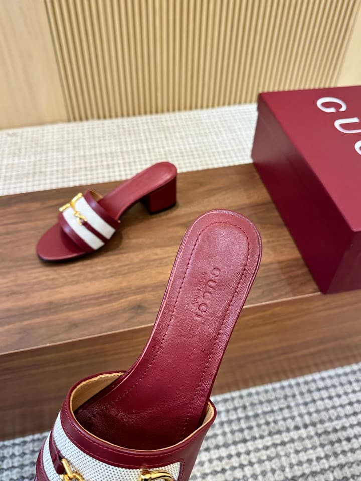 Gucci D-Horsebit Mule Sandals in Brown Gg Canvas