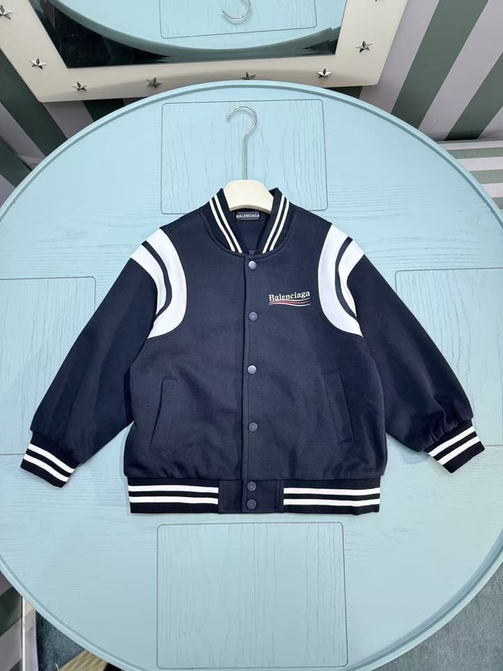 Balenciaga Baseball Bomber Jacket – Kids Collection – 2025 AW in Navy Blue With White Accents