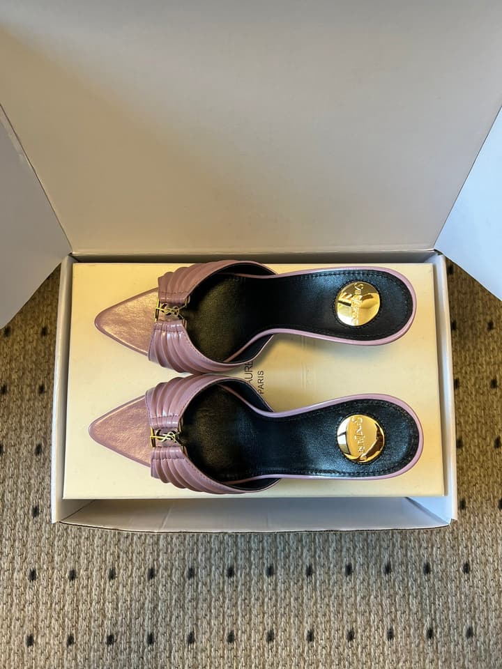 Saint Laurent Ruched Leather Mules – 26SS in Beige