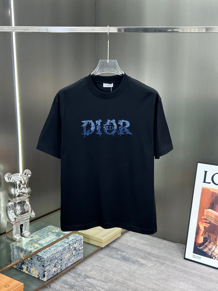 Dior 3D Logo High-Count Cotton T-Shirt – 2026SS in Black With Blue Graffiti Logo