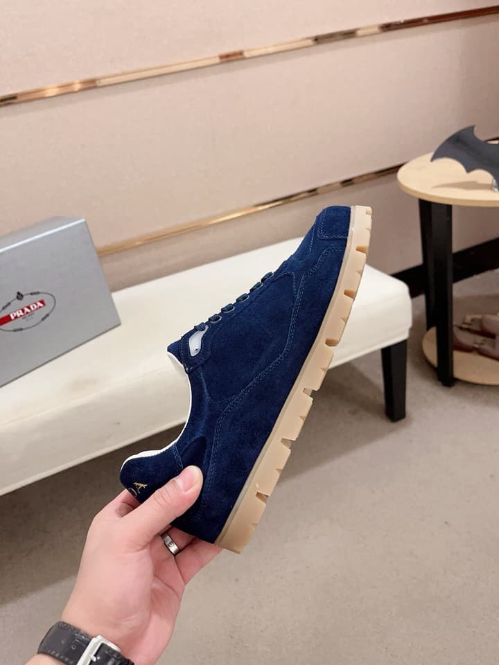 Prada Men's Air Cushion Sneakers in Beige Suede