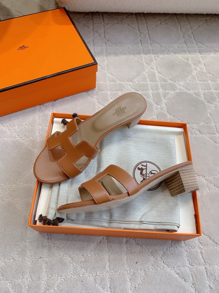 Hermès H-Heeled Sandals in Tan
