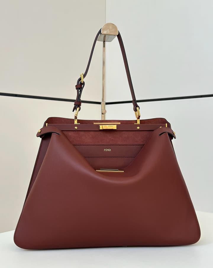 Fendi Peekaboo Iconic Large Handbag in Deep Burgundy Calfskin